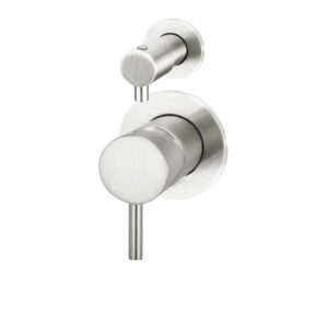 Round Brass Shower/Bath Mixer Diverter - PVD Brushed Nickel