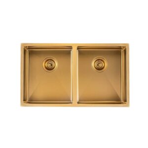 Stainless Steel Kitchen Sink - 770mm Double Bowl - Brushed Gold - Top/Under Mount