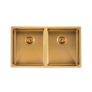 Stainless Steel Kitchen Sink - 820mm Double Bowl - Brushed Gold - Top/Under Mount